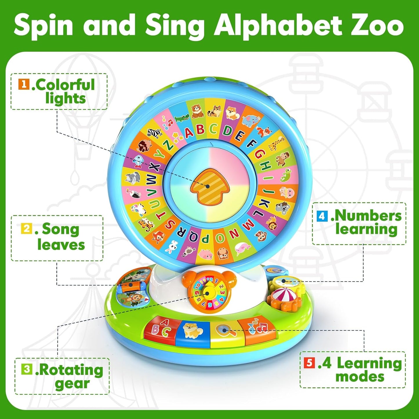 Musical Spin & Sing Alphabet Zoo Infant Toys– Interactive Learning Toy for Toddlers Ages 6–18 Months | Educational Gift for Baby Boys & Girls (1–3 Years)