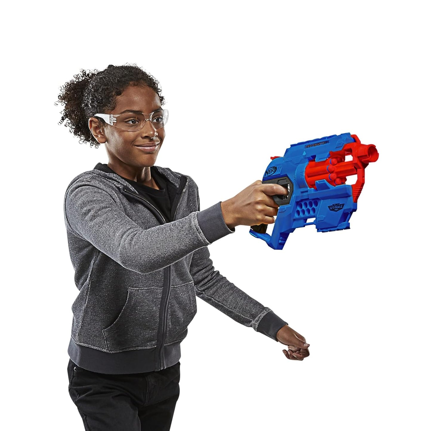 Nerf Alpha Strike Hammerstorm Blaster – Hammer-Priming Action, Rotating 8-Dart Drum, 8 Official Nerf Elite Darts – for Children, Teens, Adults, Multicolor (E6748)