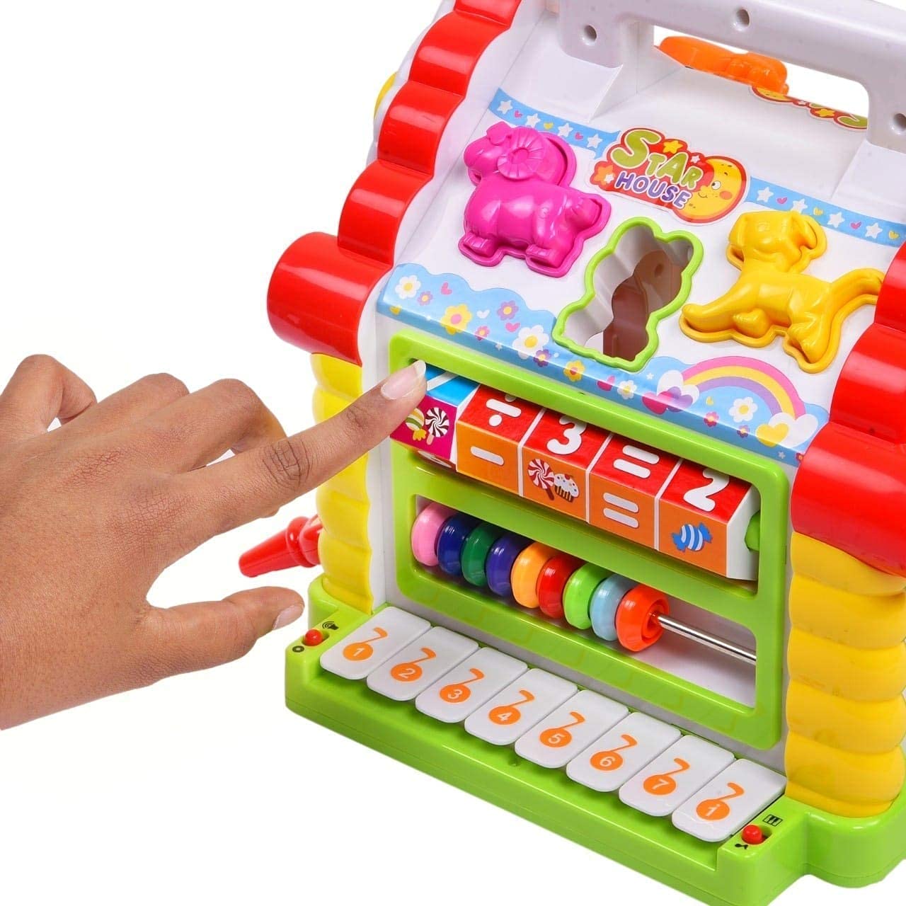 HOLA House Party Educational Toys, Baby House with Shape Sorters, Musical Piano Keys, Counting Math Beads ,Blocks Activity Cube ,Play Cube for Kids - 739