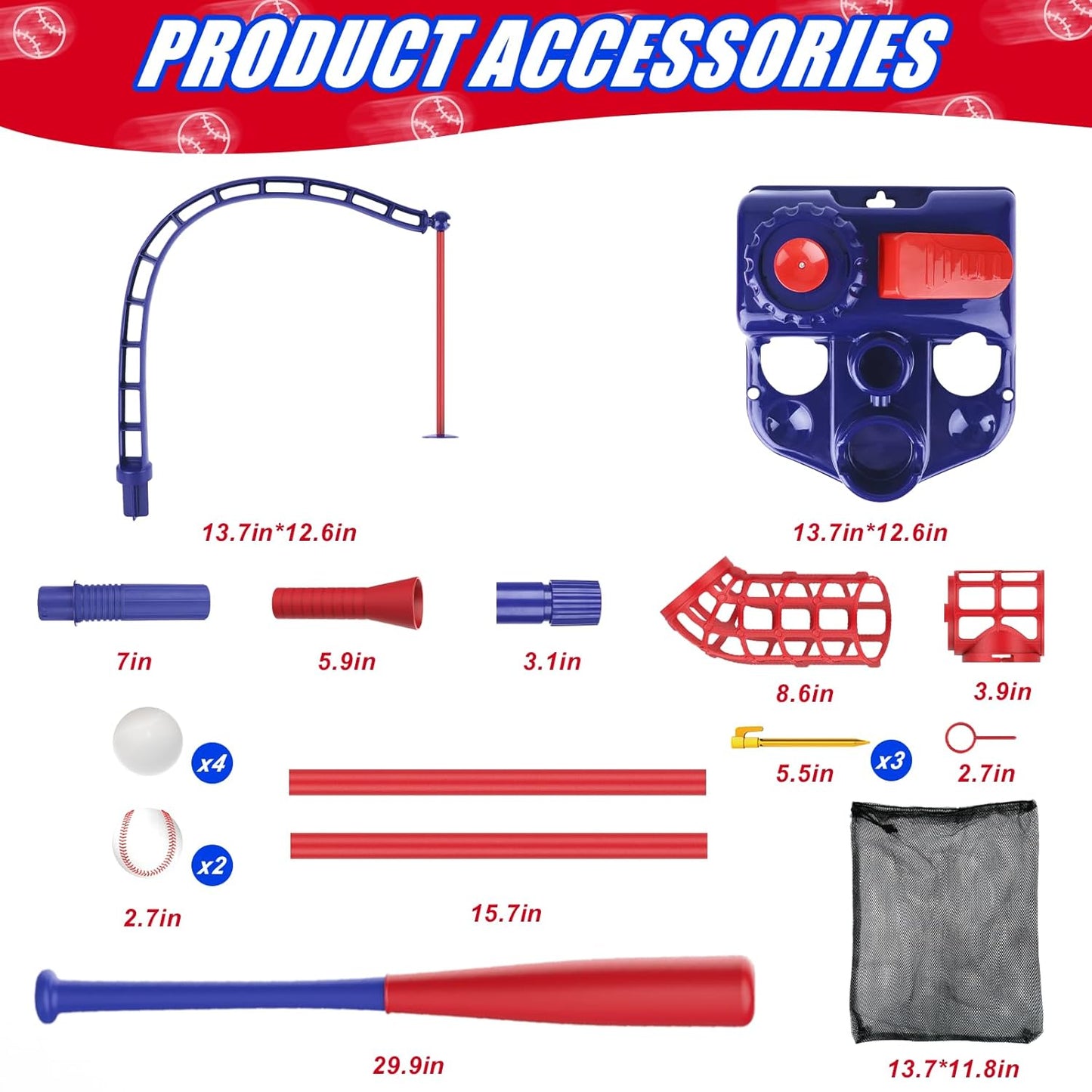 3-in-1 Kids Baseball Set – Tee Stand, Hanging Tee & Ball Launcher with 6 Balls | Adjustable Height Outdoor Game (Ages 3–12)