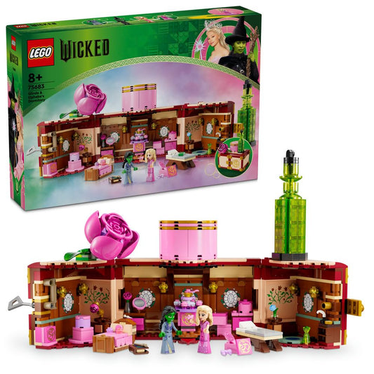 LEGO Wicked Glinda & Elphaba’s Dormitory Collectible Toy Model 75683 with 740 pieces showcasing detailed fantasy architecture
