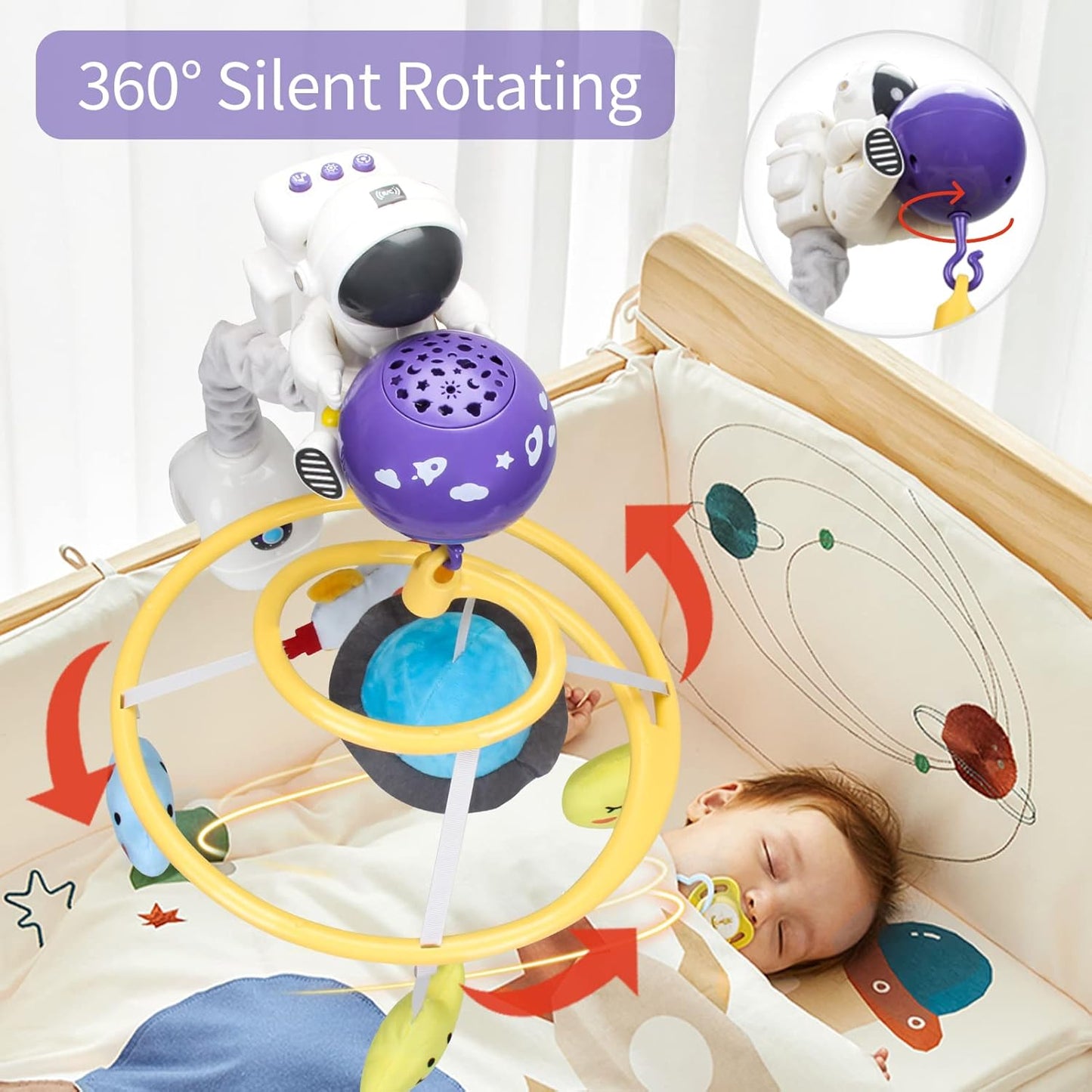 Space Travel Crib Mobile with Music and Lights, Baby Mobile for Crib