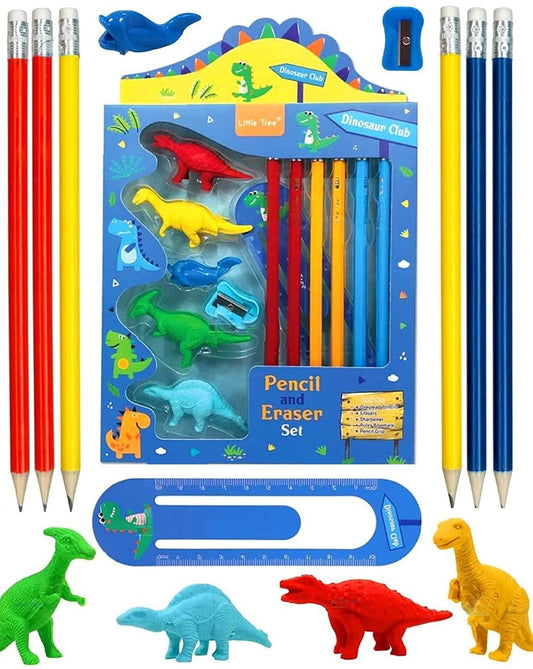 Little Tree Dinosaur Club Theme Pencil And Eraser 13 Pcs Combo Set