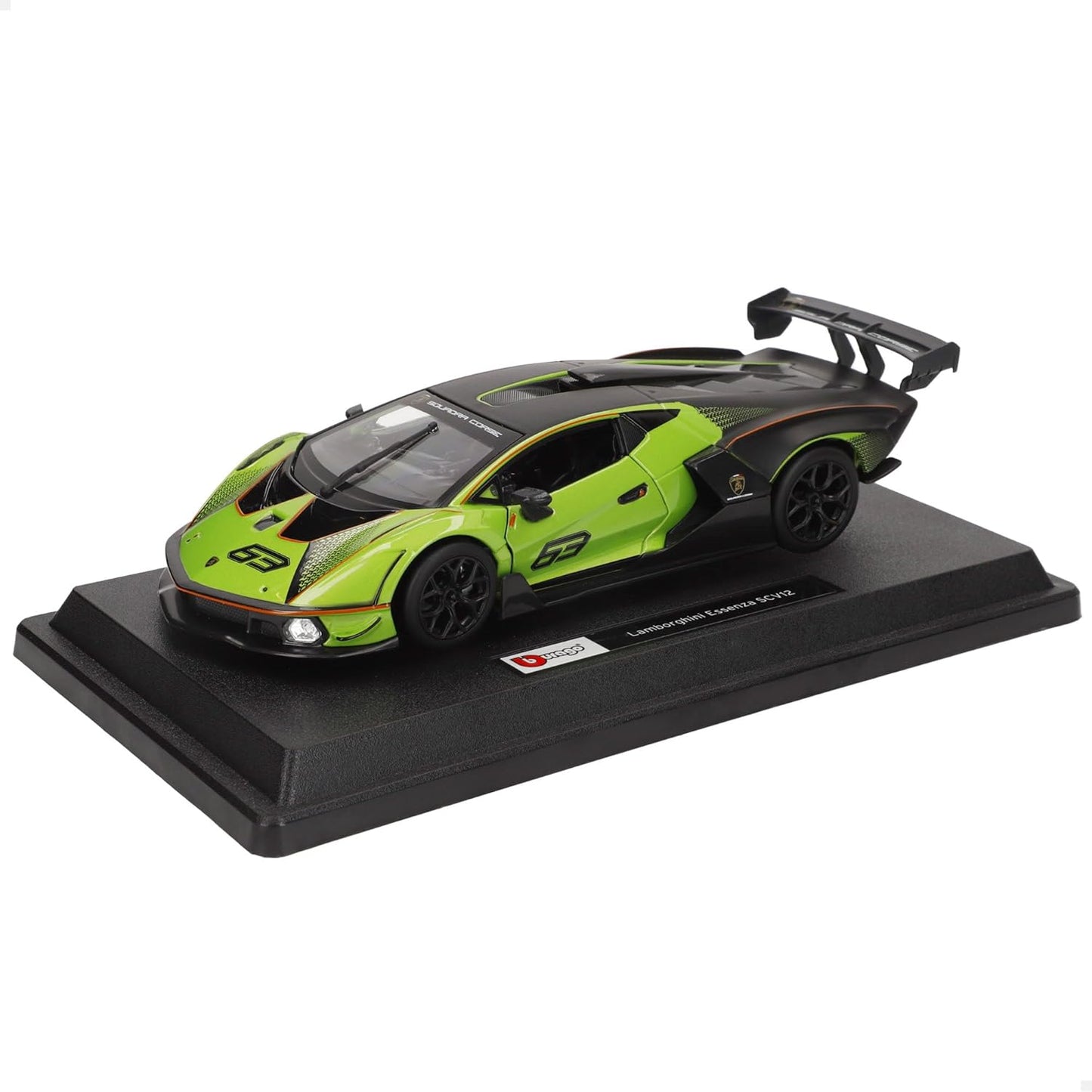 Bburago Lamborghini Essenza SCV12 die-cast 1:24 model car in green and black – collectible sports car replica.

