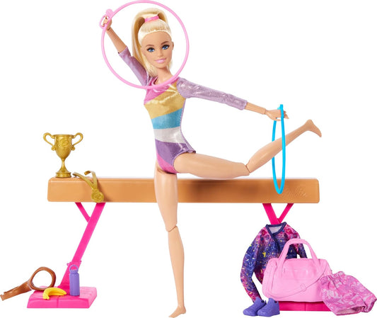 Barbie Gymnastics Playset with Blonde Doll, Balance Beam & Flip Action