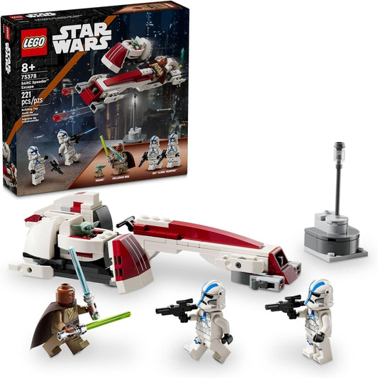 LEGO Star Wars BARC Speeder Escape (75378) with Kelleran Beq, Grogu, and speeder bike—perfect for Mandalorian fans and young Star Wars builders.