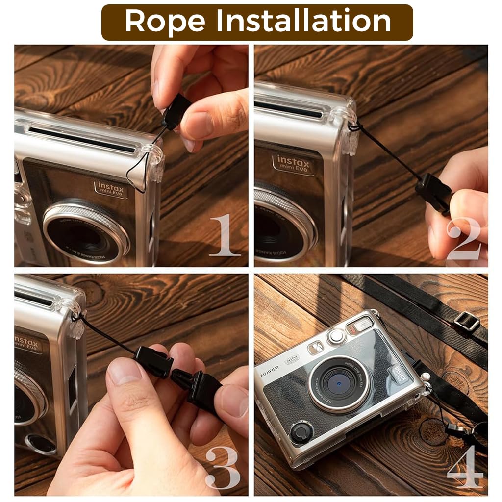 Crystal Clear Protective Case for Fujifilm Instax Mini Evo – Sleek Transparent PC Shell with Attachable Loop