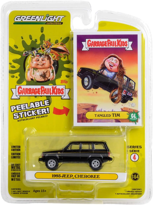 Greenlight Garbage Pail Kids – 1993 Jeep Cherokee with Tangled Tim Peelable Sticker (1:64 Scale Die-Cast)