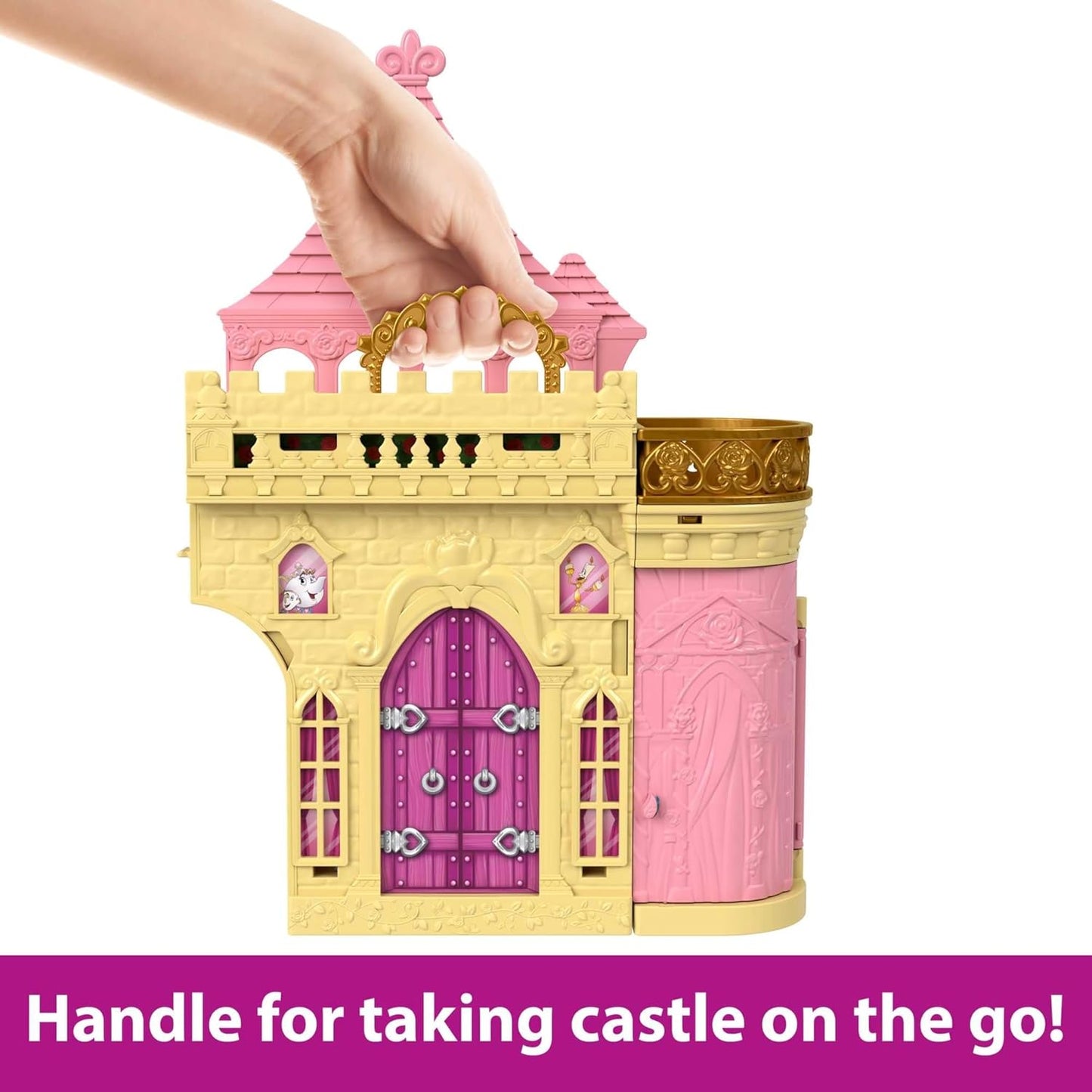 Mattel Disney Princess Toys, Belle Stackable Castle Doll House Playset with Small Doll and 9 Pieces, Inspired by The Disney Movie, Kids Travel Toys
