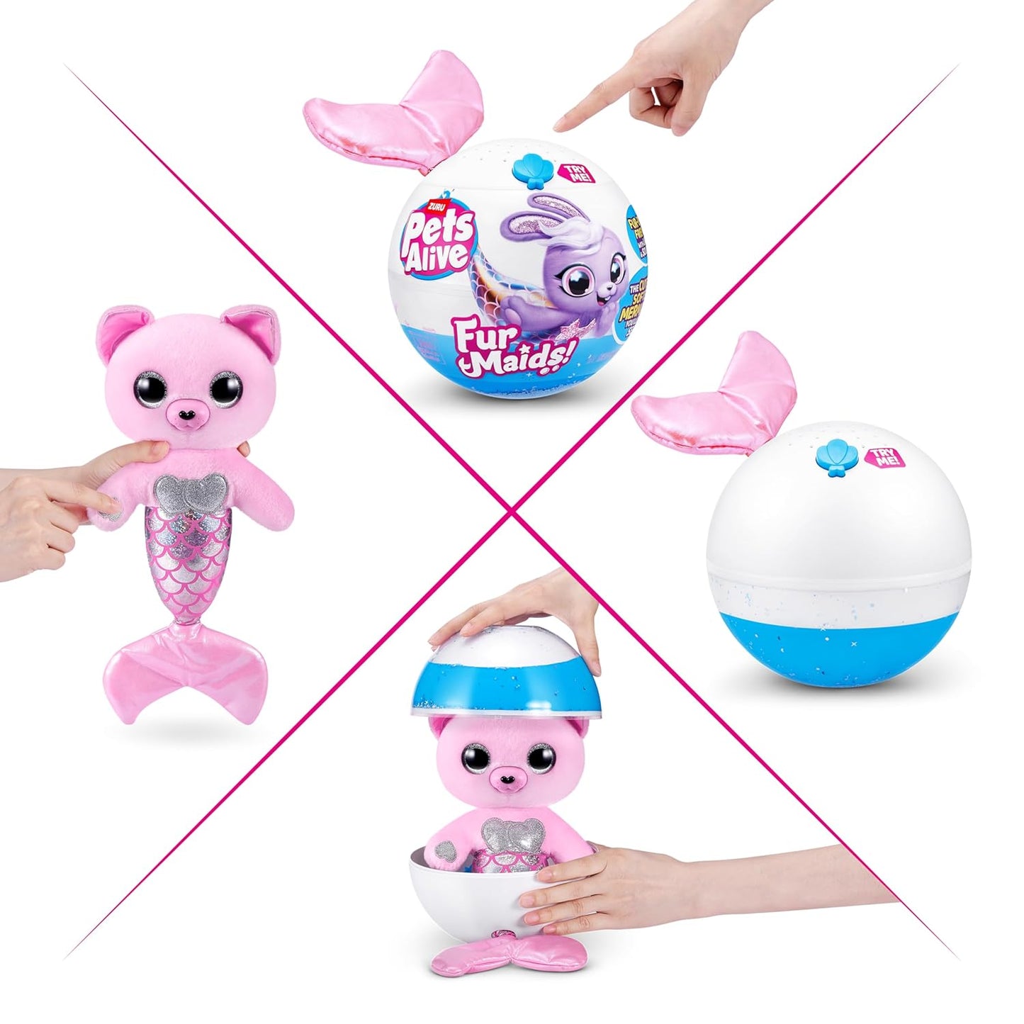 Pets Alive Furmaids by ZURU Mermaid Plush Interactive Light and Sound Girls Toy (Pink Rabbit)