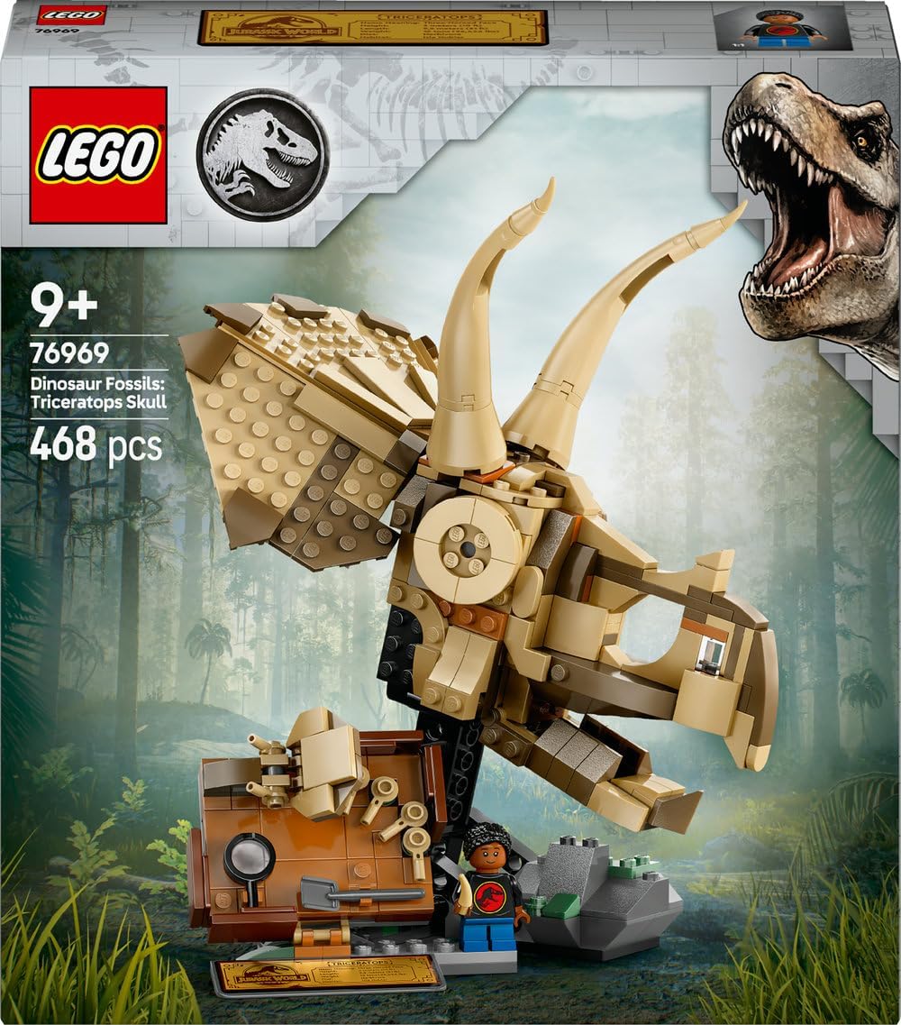 LEGO Jurrasic World Dinosaur Fossils: Triceratops Skull Model, Dinosaur Toy for 9+ Year Old Boys & Girls, with Opening Jaw & Display Stand, Birthday Gift Idea 76969