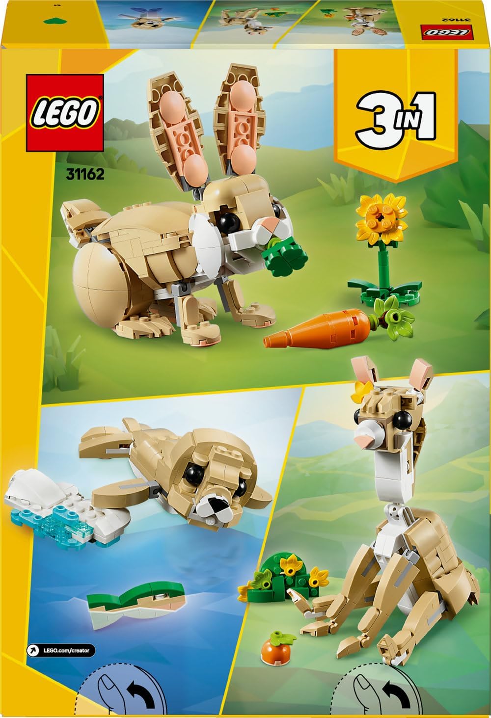 LEGO Creator 3in1 Cute Bunny Toy - Transforms into a Llama Figure or Seal - Animals Building Set for Kids, 8+ Year Old Girls & Boys - Creative Birthday Gift Idea - 31162