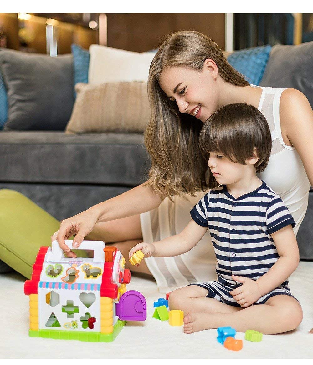 HOLA House Party Educational Toys, Baby House with Shape Sorters, Musical Piano Keys, Counting Math Beads ,Blocks Activity Cube ,Play Cube for Kids - 739