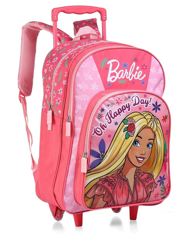 STRIDERS Barbie 16-Inch Trolley School Bag for Kids (6-8 Years) Durable Rolling Backpack for Girls Pink Cartoon School Bag