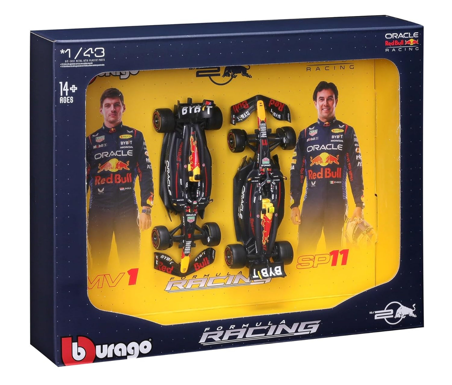 Bburago 2024 Oracle Red Bull Formula F1 Racing Team RB20 Set of 2 Cars 1:43 Die Cast Scale Miniature Model Cars, with Photo Frame Packaging