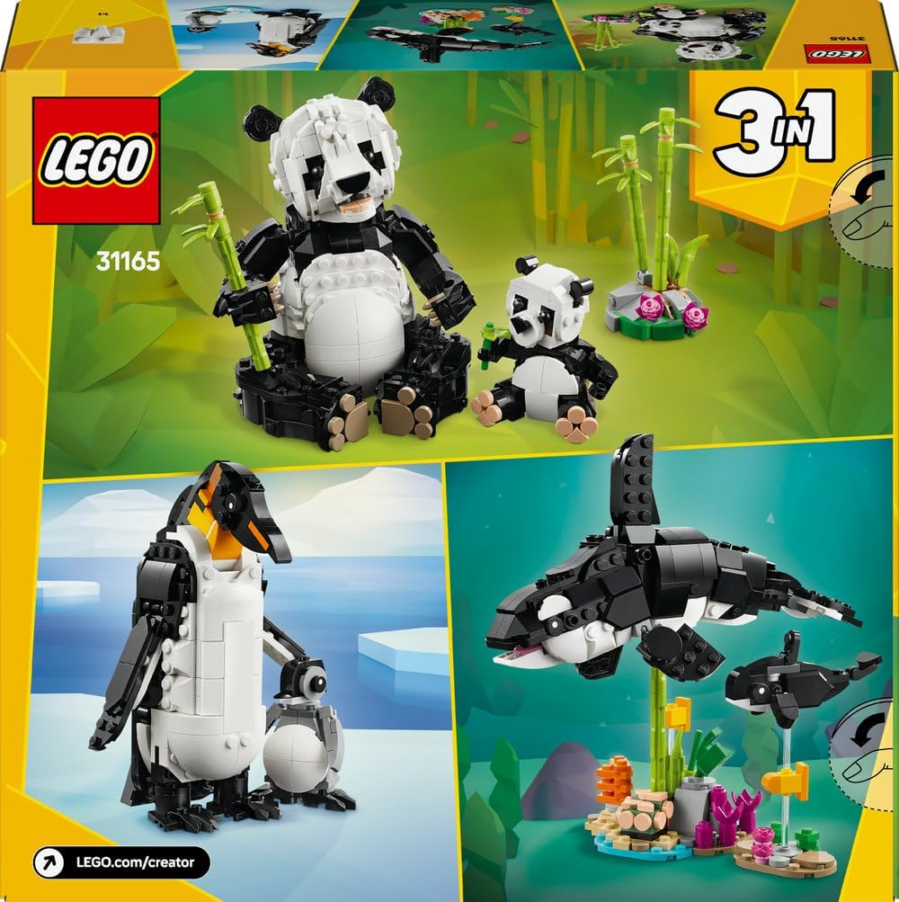 LEGO Creator 3in1 Wild Animals: Panda Family Toy - Transforms into Penguin Figures or Orca Whale Toys - Building Set for Nature-Loving 8+ Year Old Girls & Boys - Creative Birthday Gift - 31165