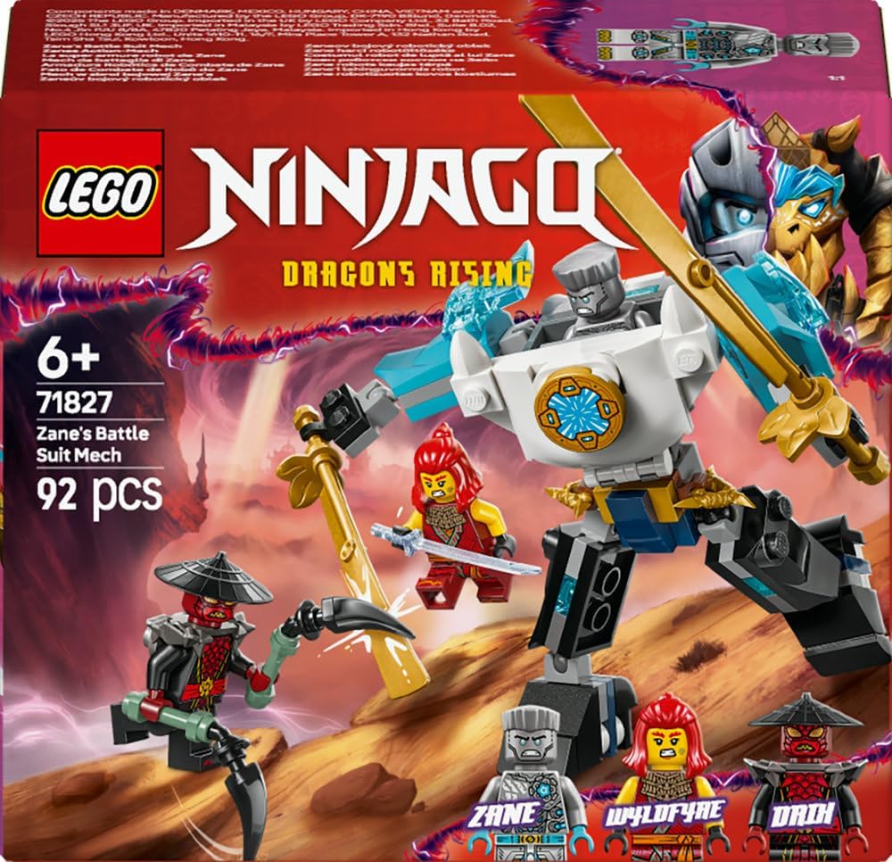 LEGO NINJAGO Zane’s Battle Suit Mech - Ninja Toy with 3 Minifigures - Dragons Rising Role-Play Set - Birthday Gift Idea for 6 Plus Year Old Boys & Girls 71827