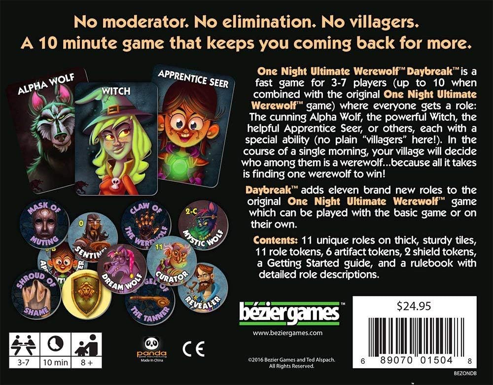 Bezier Games One Night Ultimate Werewolf Daybreak Card Game