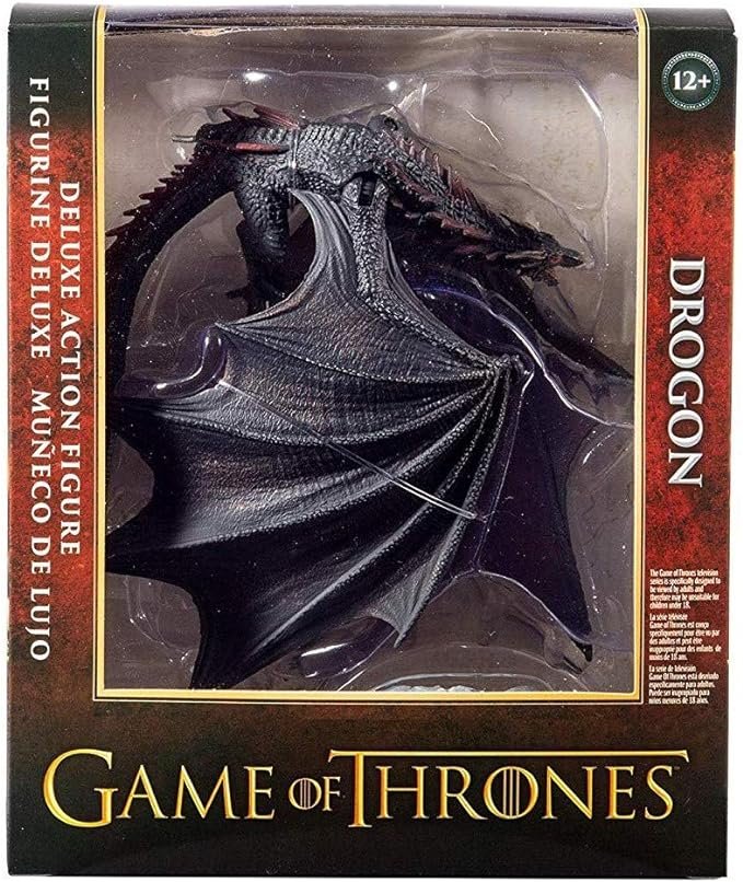 McFarlane Toys Game of Thrones Drogon Deluxe Action Figure in dynamic pose, showcasing intricate detailing and poseable features.

