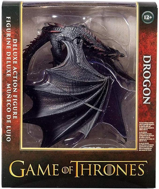 McFarlane Toys Game of Thrones Drogon Deluxe Action Figure in dynamic pose, showcasing intricate detailing and poseable features.

