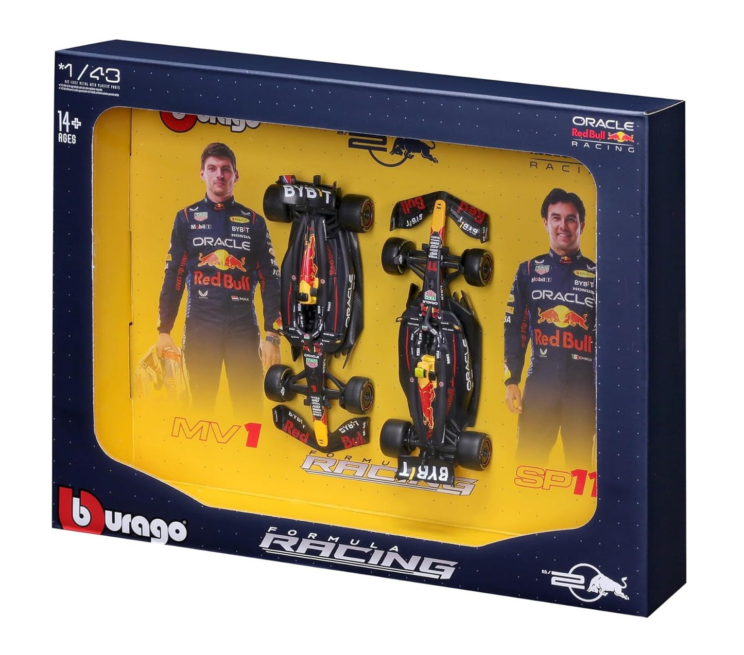 Bburago 2024 Oracle Red Bull Formula F1 Racing Team RB20 Set of 2 Cars 1:43 Die Cast Scale Miniature Model Cars, with Photo Frame Packaging