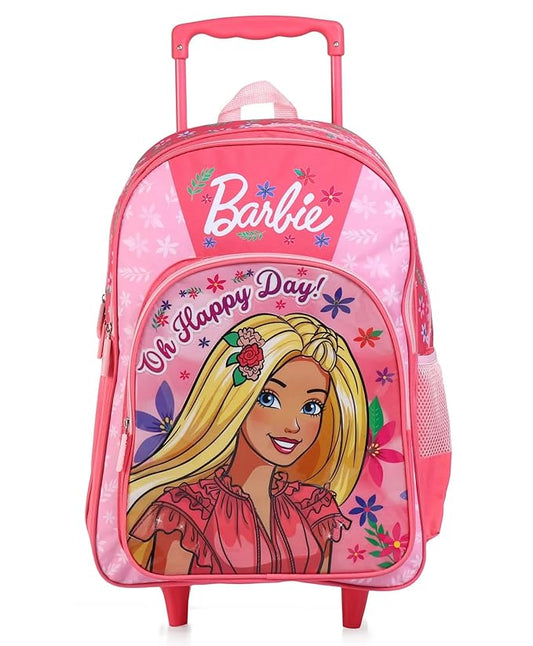 STRIDERS Barbie 16-Inch Trolley School Bag for Kids (6-8 Years) Durable Rolling Backpack for Girls Pink Cartoon School Bag