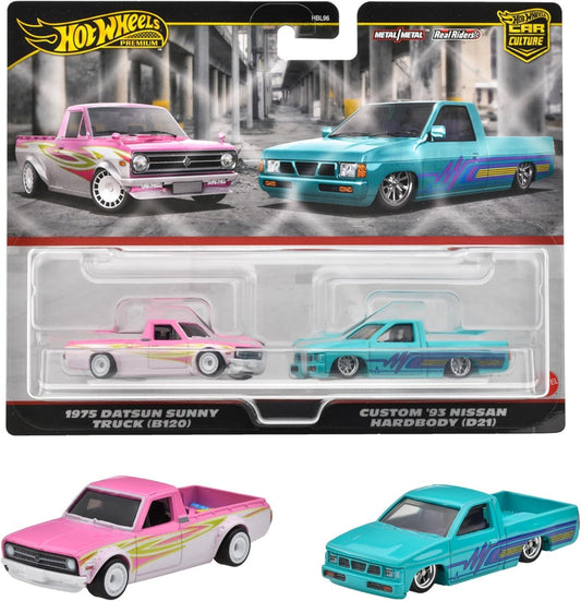 Hot Wheels Premium Car Culture 1975 Datsun Sunny Truck (B120) & Custom '93 Nissan HardBody (D21)