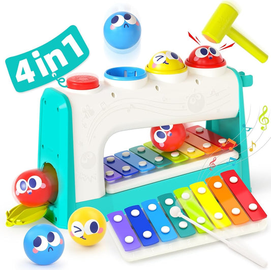 "HOLA Xylophone &amp; Pounding Toy Set: Interactive Musical Fun with Balls &amp; Hammer – Perfect 1st Birthday Gift for Boys &amp; Girls Aged 12 Months+"