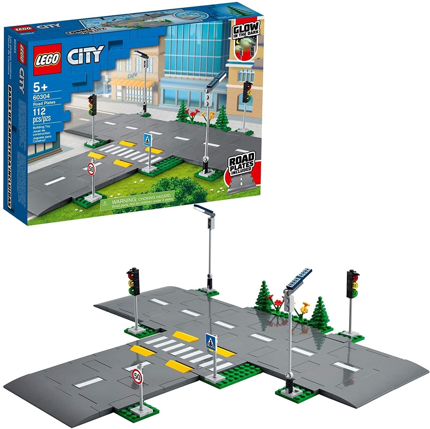 LEGO 60304 City Road Plates set with 112 pieces, featuring road tiles and infrastructure elements to enhance your LEGO City creations.

