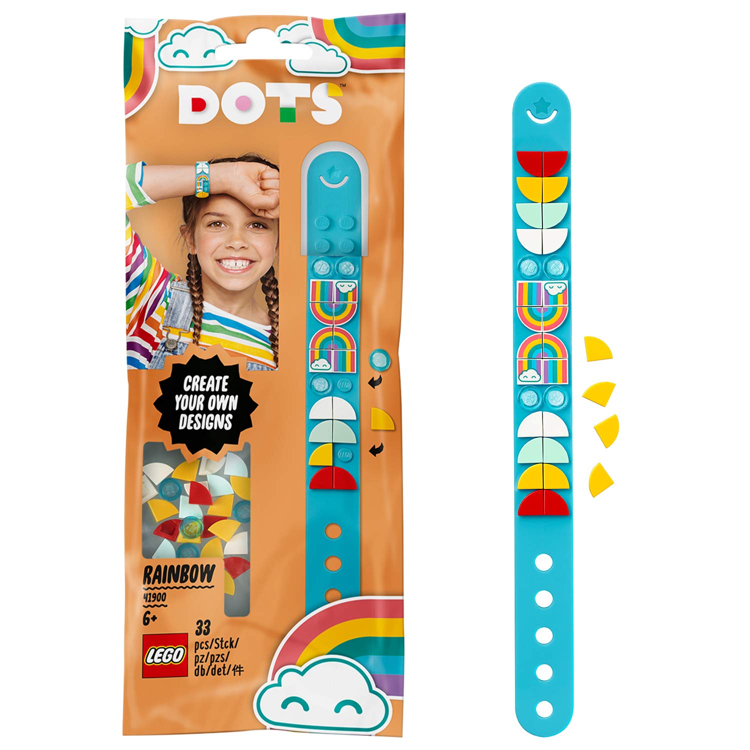 LEGO DOTS Rainbow Bracelet 41900 DIY Jewelry Kit with Adjustable Band and Colorful Tiles
