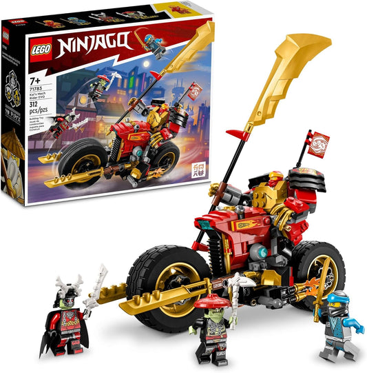LEGO NINJAGO 71783 Kai’s Mech Rider EVO featuring ninja motorbike, posable mech, and Bone Warrior minifigures
