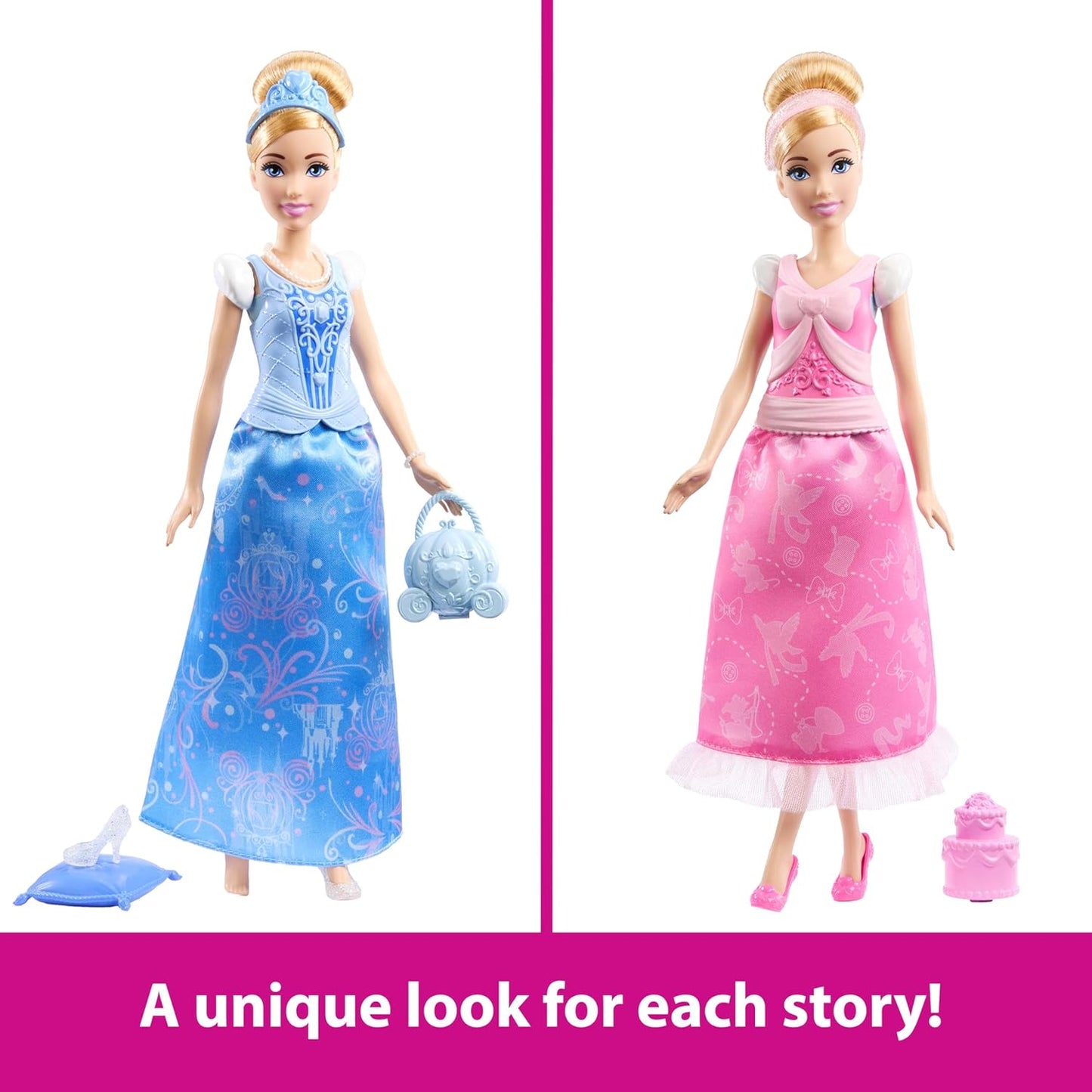 Disney Princess 2-in-1 Stories Cinderella Fashion Doll with 2 Snap-On Bodices, 2 Skirts & 9 Accessories