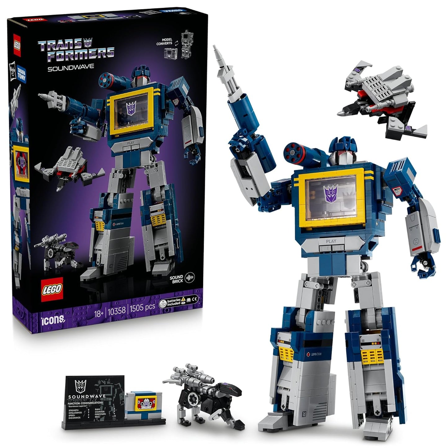 LEGO Icons 10358 Transformers: Soundwave Building Set – 1505 Pieces, Transforming Robot & Cassette Player Model 1505 Piece