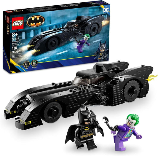 LEGO 76224 DC Batmobile set featuring Batman, The Joker, and the iconic Batmobile in a thrilling Gotham City chase.