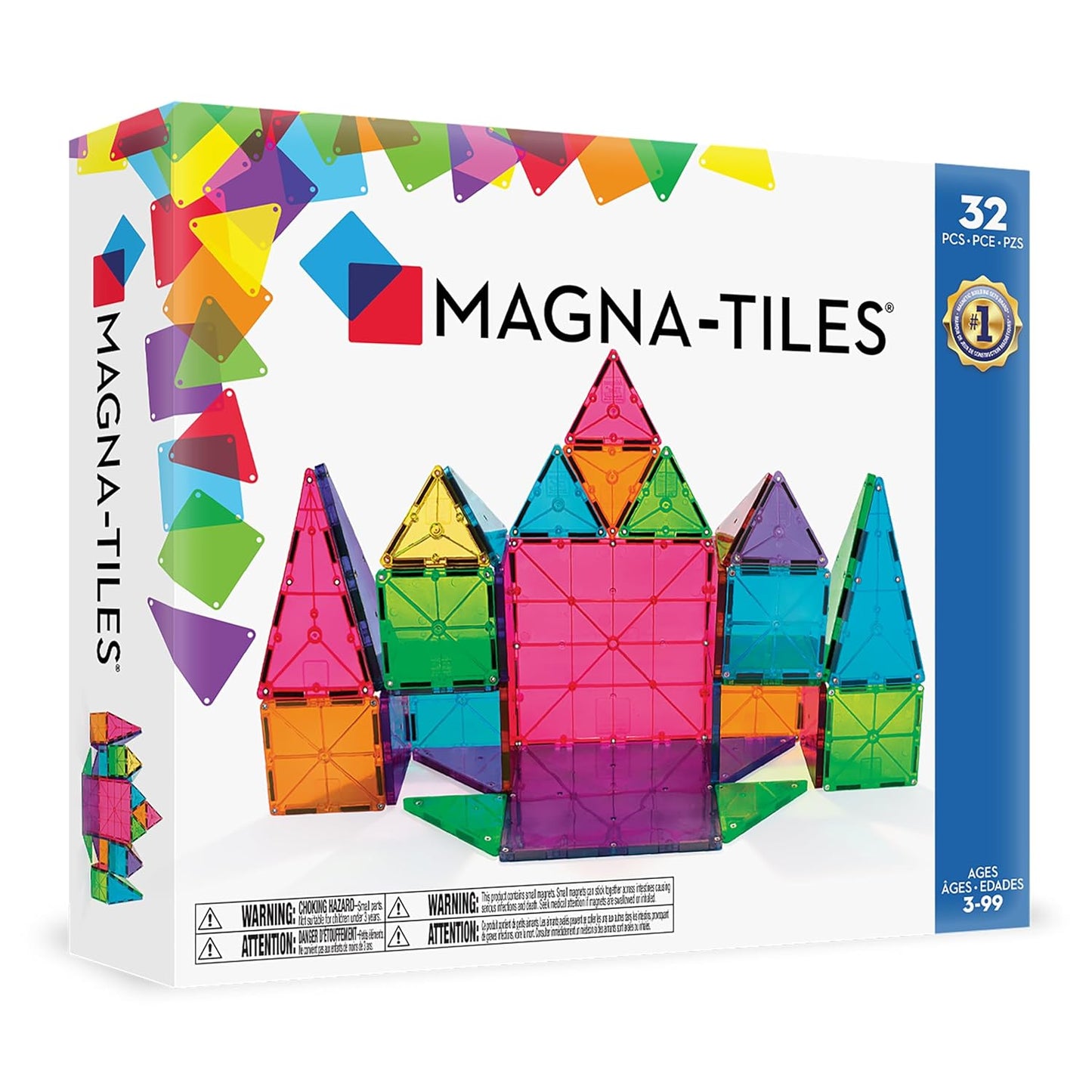 Magna-Tiles Magnetic Building Toys, Clear Colors Set (32 Pieces)