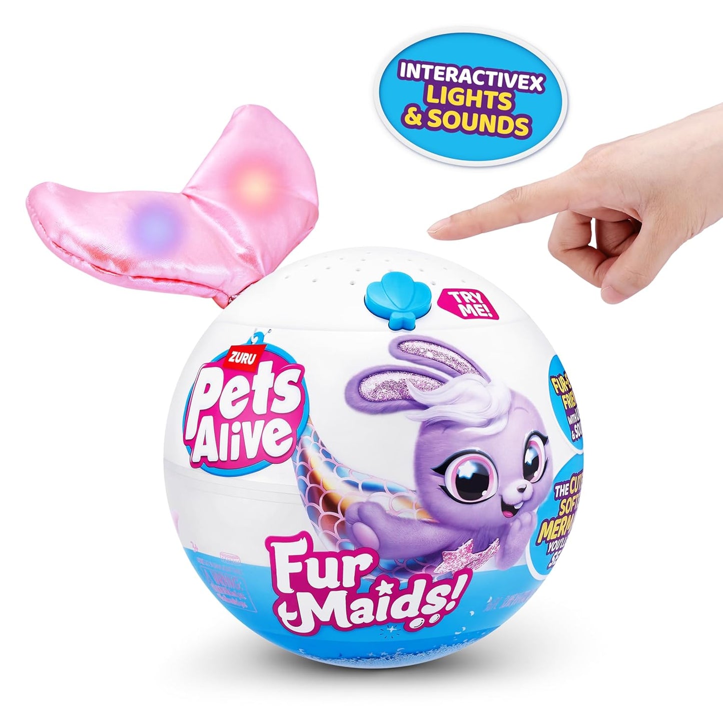 Pets Alive Furmaids by ZURU Mermaid Plush Interactive Light and Sound Girls Toy (Pink Rabbit)