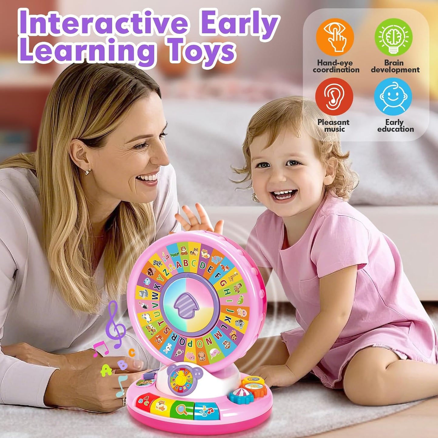 Musical Spin & Sing Alphabet Zoo Infant Toys – Interactive Learning Toy for Toddlers Ages 6–18 Months | Educational Gift for Baby Boys & Girls (1–3 Years) - Pink