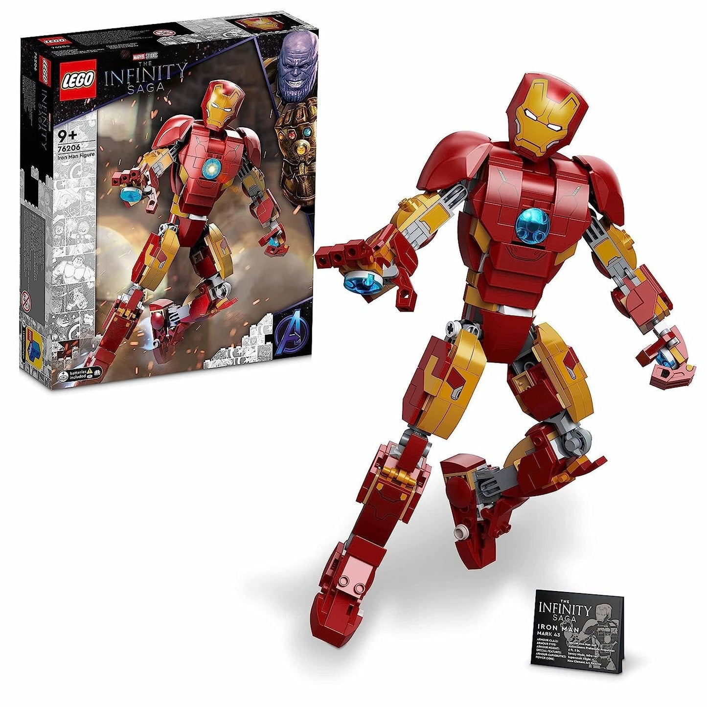 LEGO Marvel Iron Man Figure 76206 – A 381-piece buildable Iron Man action figure with articulated joints and light-up arc reactor for interactive play and display.