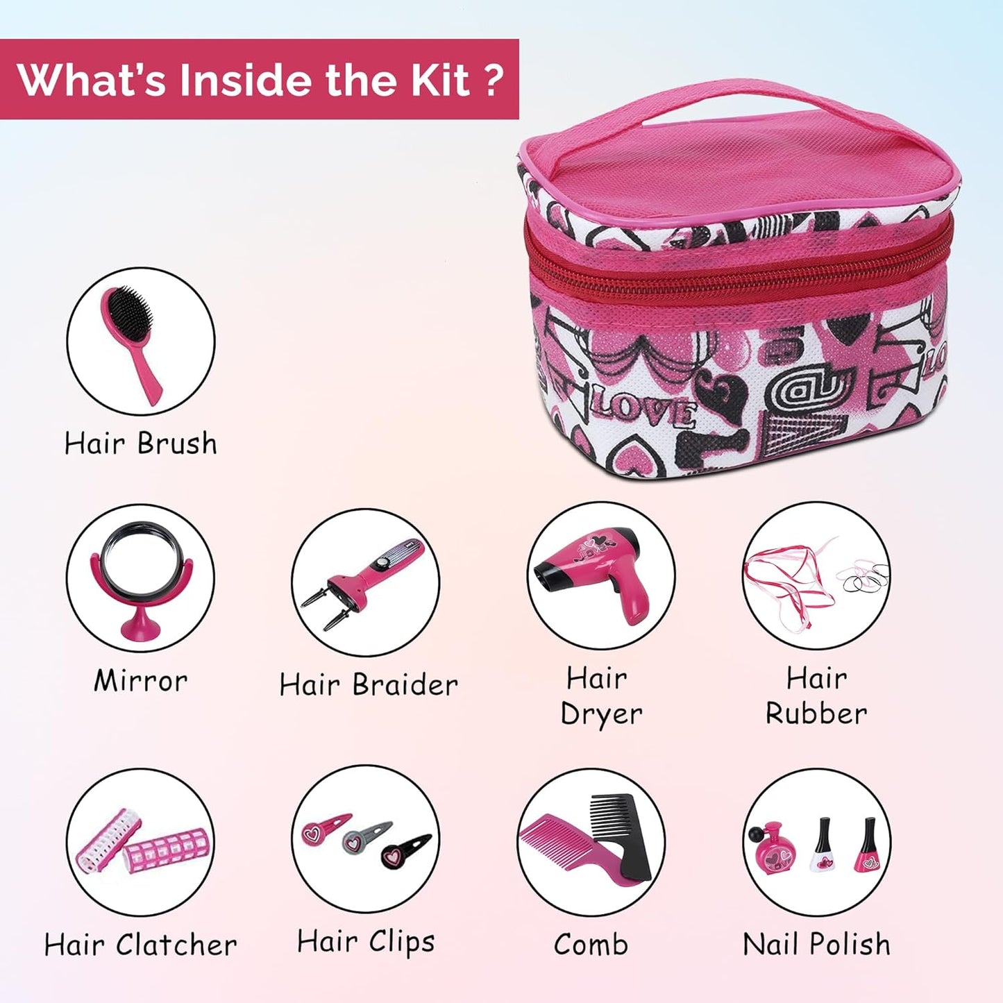Chilbit Makeupkit for Girls Kids Children (Toy Set Salon Toy Kit Cosmetics Kits with Comb/Hair/Brush/Vanity Bag All kit for Kids Big Size for All Ages) New