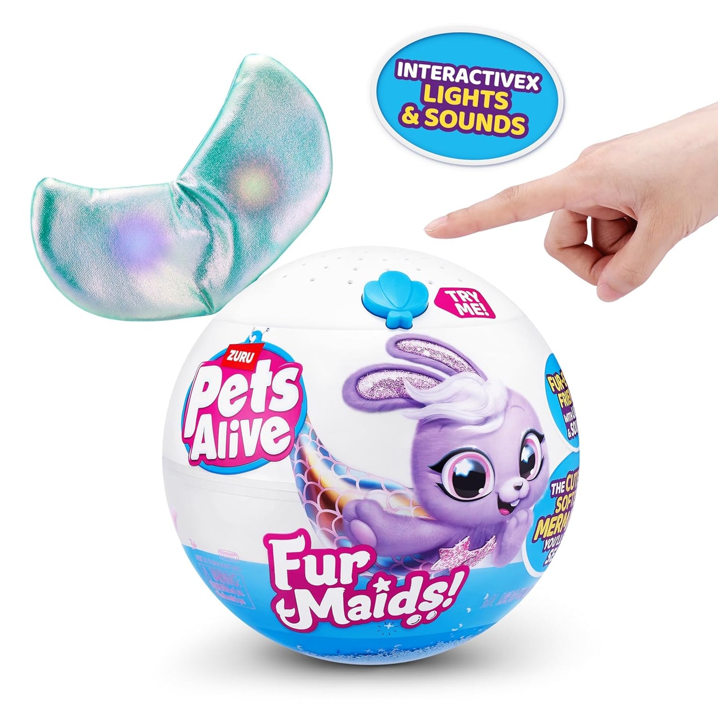 Pets Alive Furmaids by ZURU Mermaid Plush Interactive Light and Sound Girls Toy (Green Rabbit)