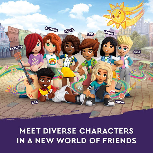LEGO Friends 41755 Nova's Room set with mini-dolls, gaming-themed bedroom accessories, and pet dog Pickle