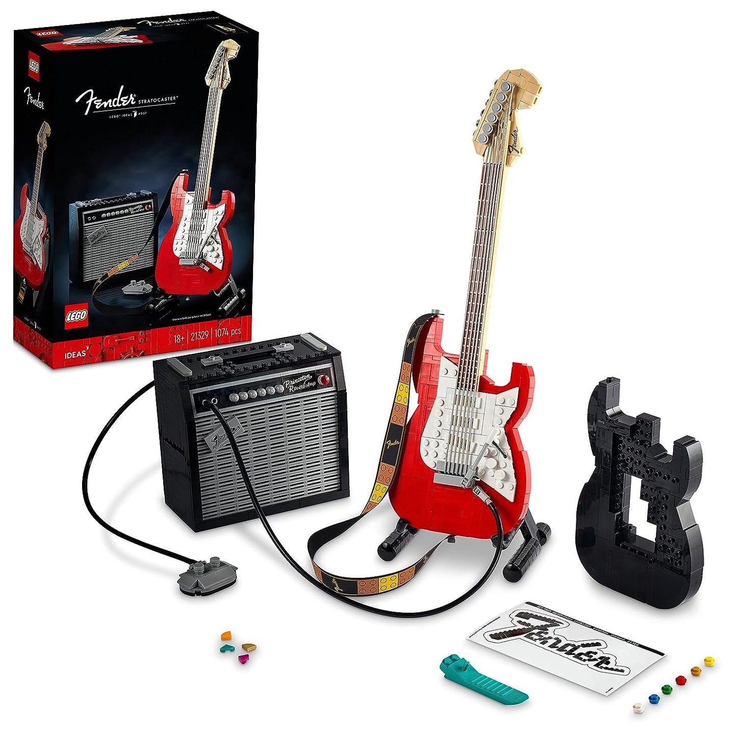 (Damage Box) LEGO Ideas Fender Stratocaster 21329 Guitar Building Kit – 1,079 pieces, detailed guitar model for music lovers and LEGO enthusiasts.