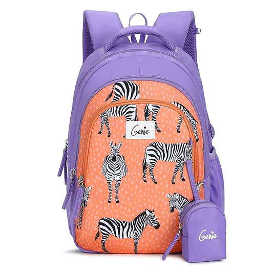 Genie Valerie 15-Inch Kids Backpack – Cute, Colorful, Lightweight & Water-Resistant with Happy Pouch