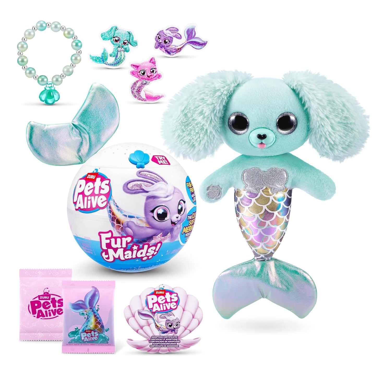 Pets Alive Furmaids by ZURU Mermaid Plush Interactive Light and Sound Girls Toy (Green Rabbit)