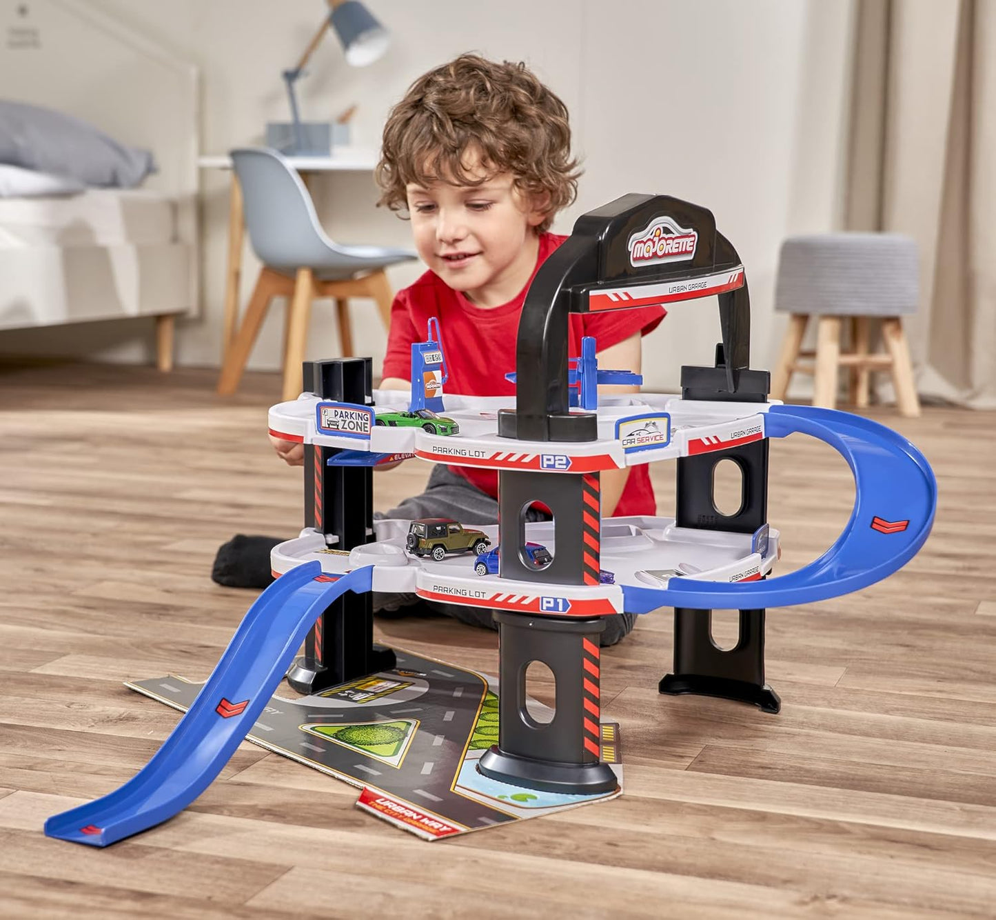 Majorette Urban Garage Playset With 3 Levels + 1 Vehicle Track Set