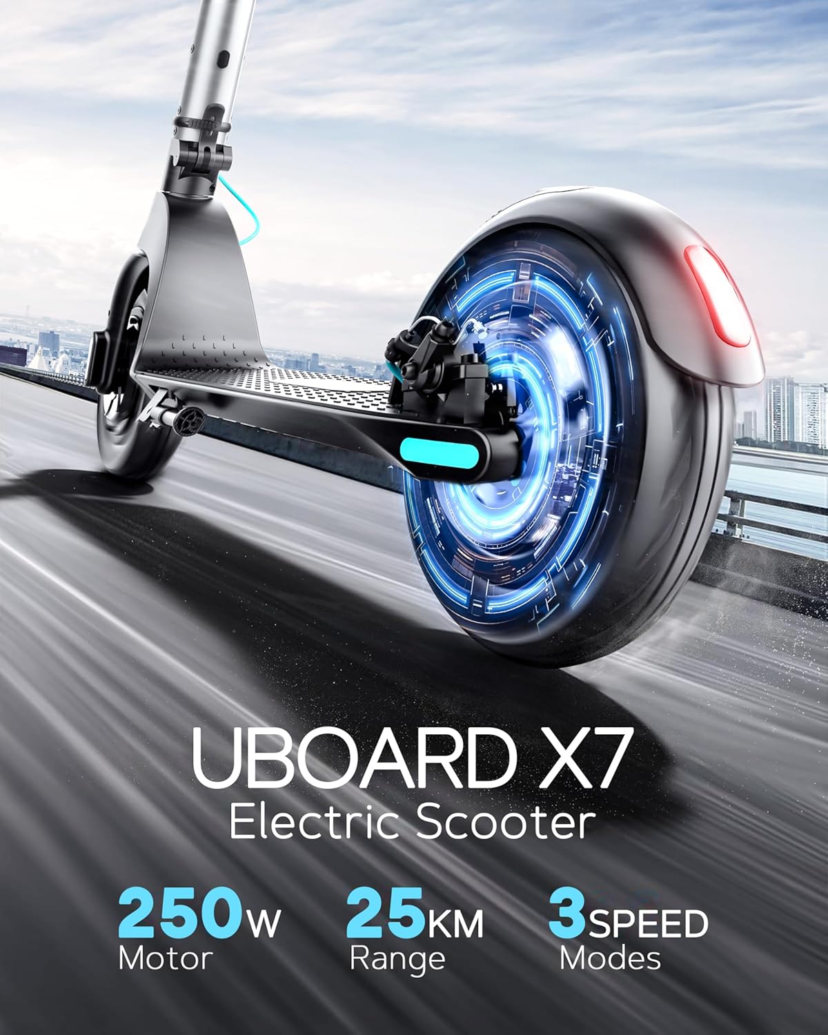 UBOARD X7 Electric Scooter – 25Km Range, Foldable, Lightweight Ride for Adults (Silver)