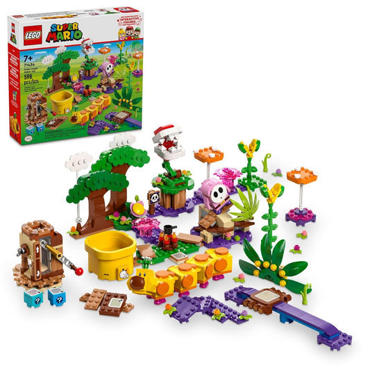 LEGO 71434 Super Mario Soda Jungle Adventure featuring Pink Shy Guy, Wiggler, and customizable jungle-themed build