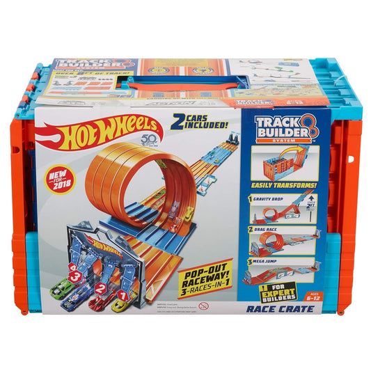 Hot Wheels Track Builder Race Crate with 3 Stunts in 1 Set Portable