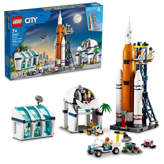 LEGO City 60351 Rocket Launch Center with rocket, control tower, launchpad, and astronaut minifigures