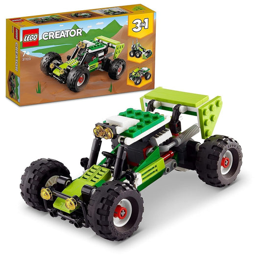 LEGO Creator Off-Road Buggy 31123 – Features an off-road buggy with big tires, a skid loader with a lifting platform, and an ATV, all built from 160 pieces.

